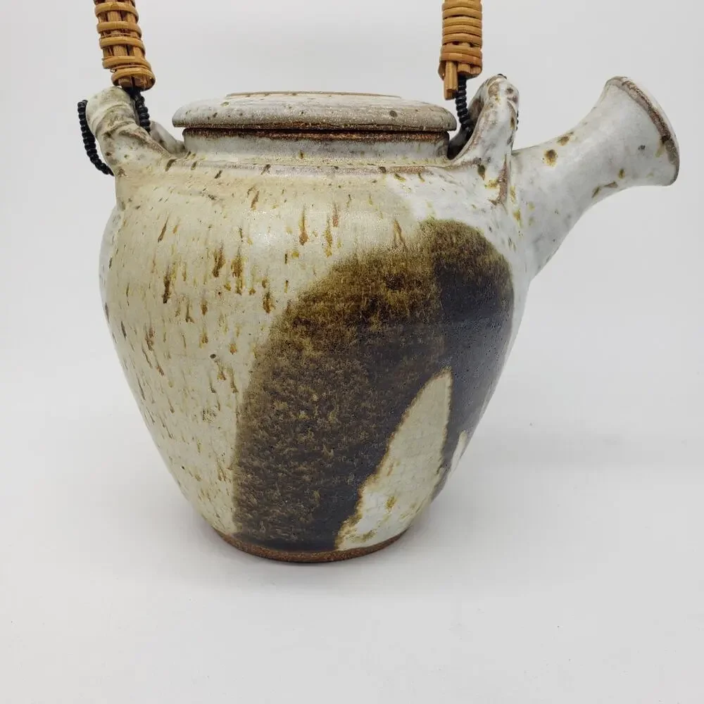 VTG Drip Glazed‎ Stoneware Teapot Artist Signed. Elephant Trunk Down -Prosperity
